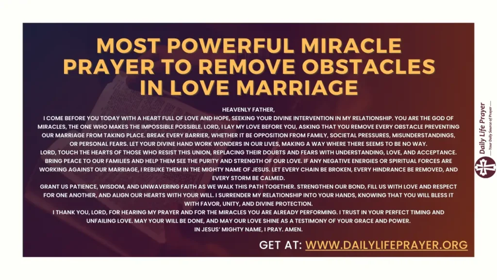 Most Powerful Miracle Prayer to Remove Obstacles in Love Marriage