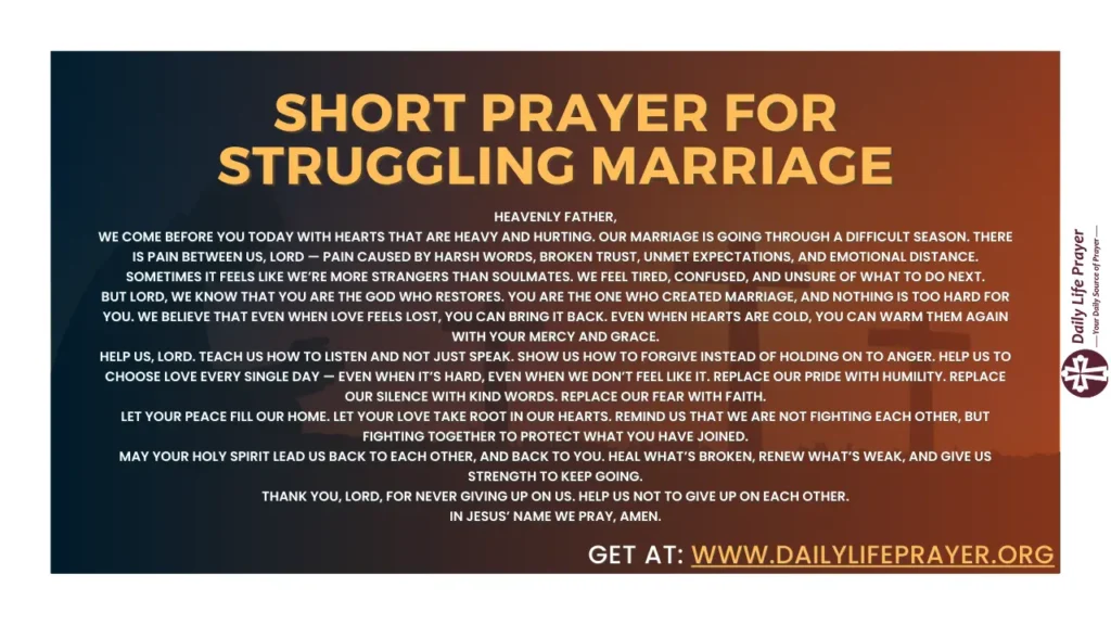 Short Prayer for Struggling Marriage